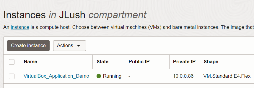 The virtual machine exported to OCI is visible on OCI under Instances.