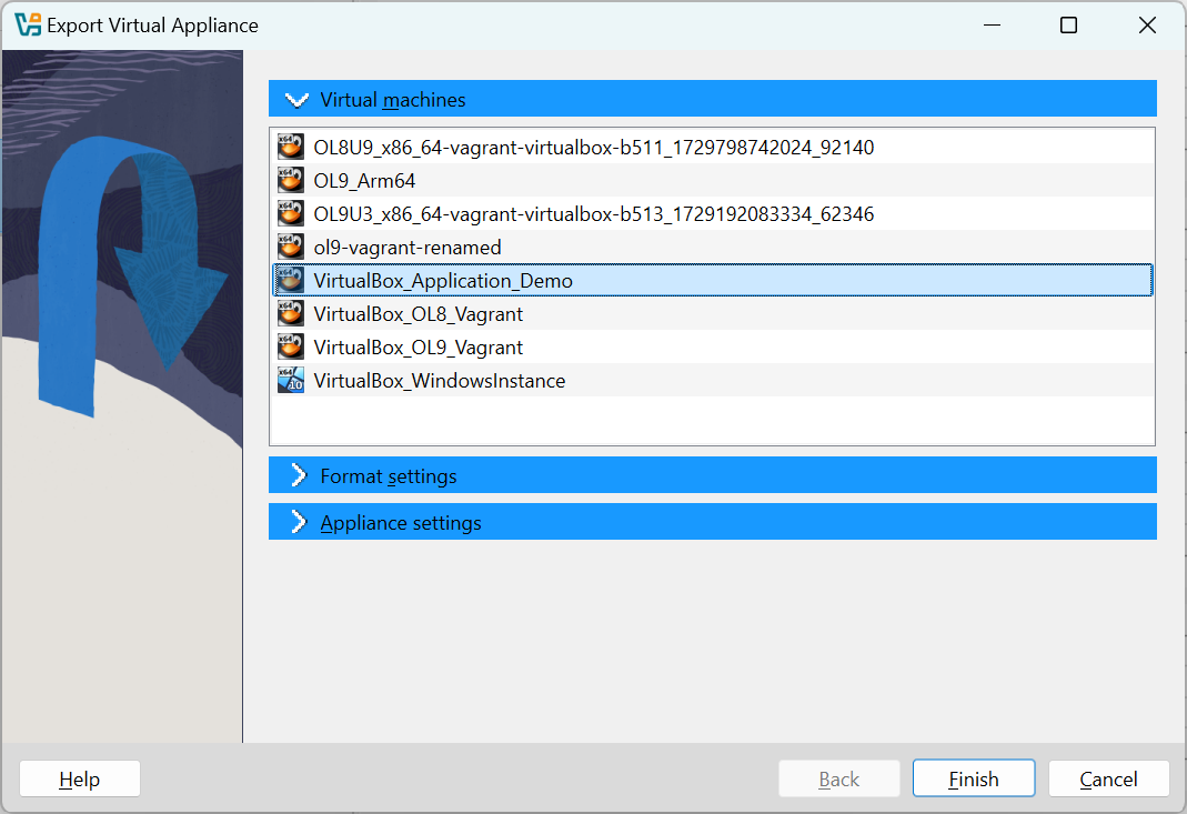 Select the virtual machine to be exported to OCI.