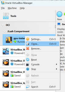 Right click the OCI instance and select Clone to begin the cloning process