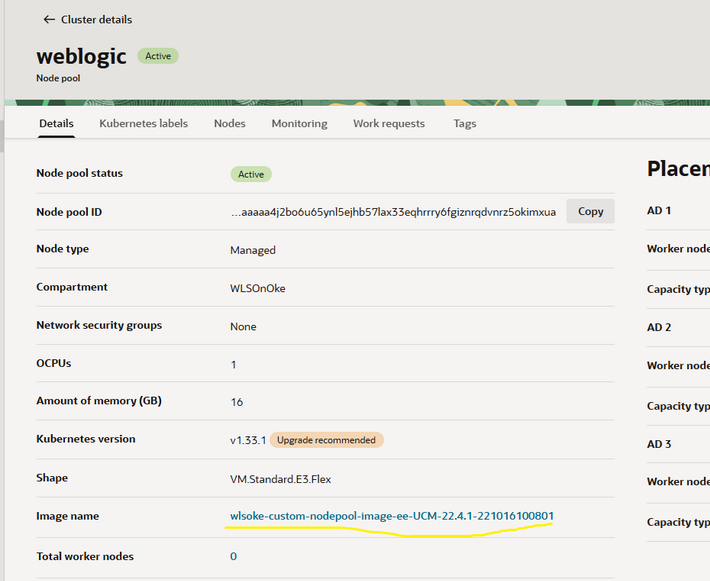 OKE nodepool with WLS for OKE UCM image