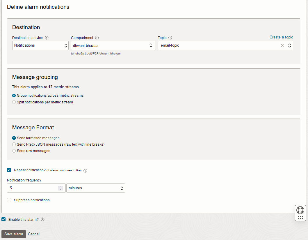 Define alarm notifications
