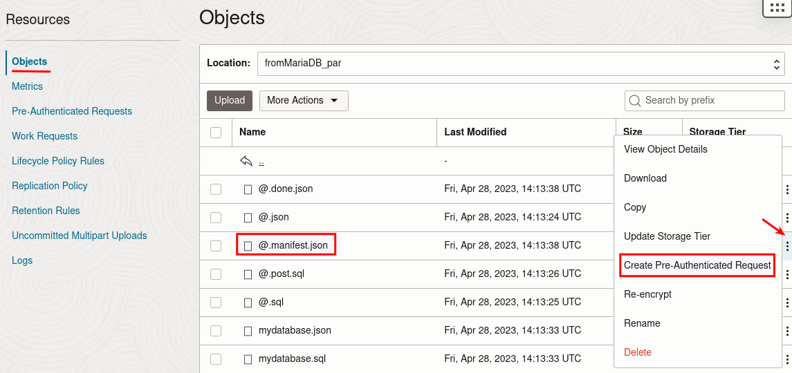 Manifiest of MySQL Shell Dump