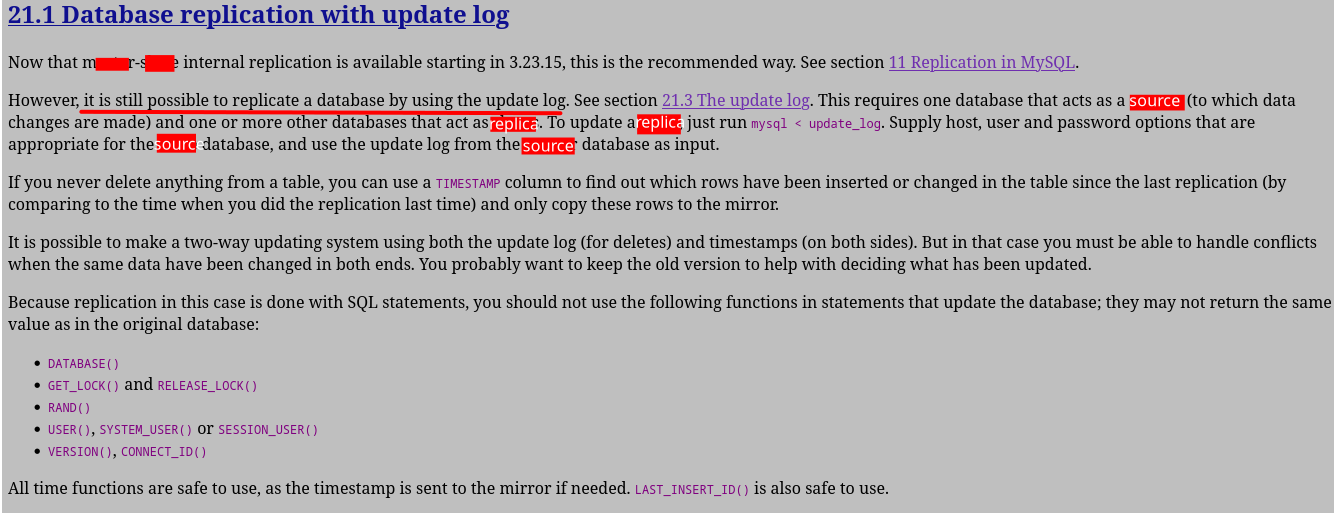 Database replication with update log