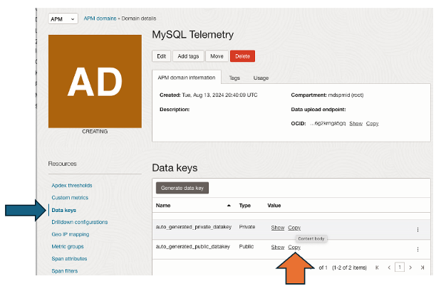 Next copy the Private Key to that endpoint