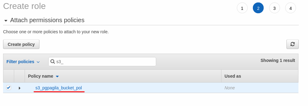 Create role - assign policy