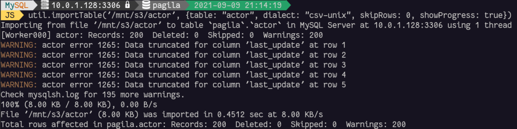 MySQL Shell - importTable utility