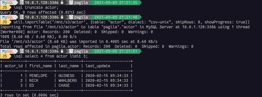 MySQL Shell - importTable utility