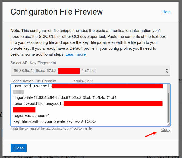 OCI Config File Preview