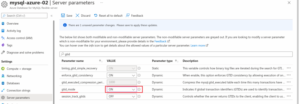 Azure Web Console - parameters