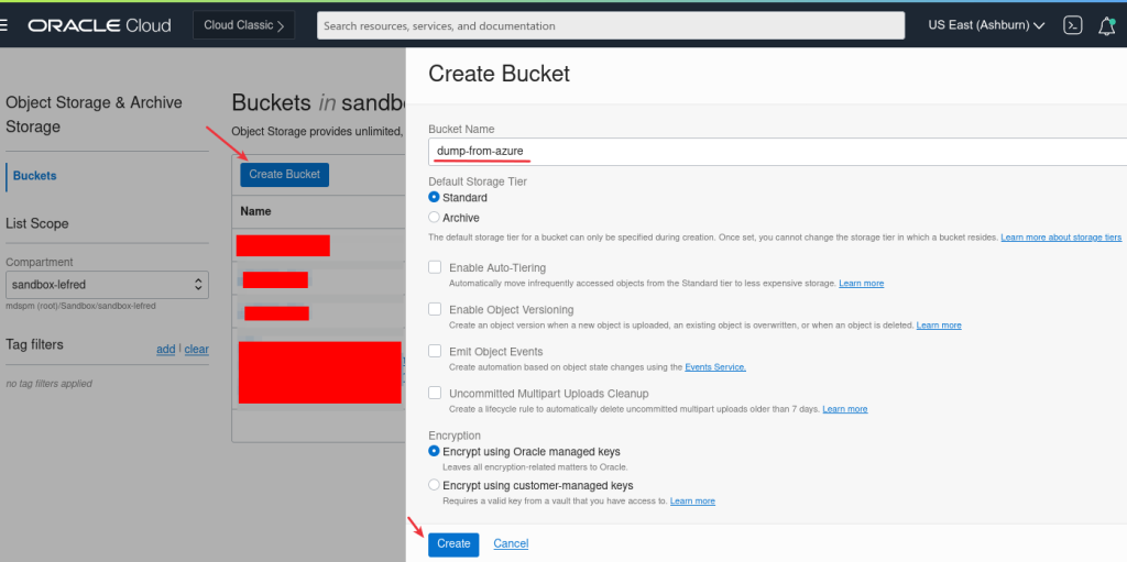 Object Storage - Create Bucket