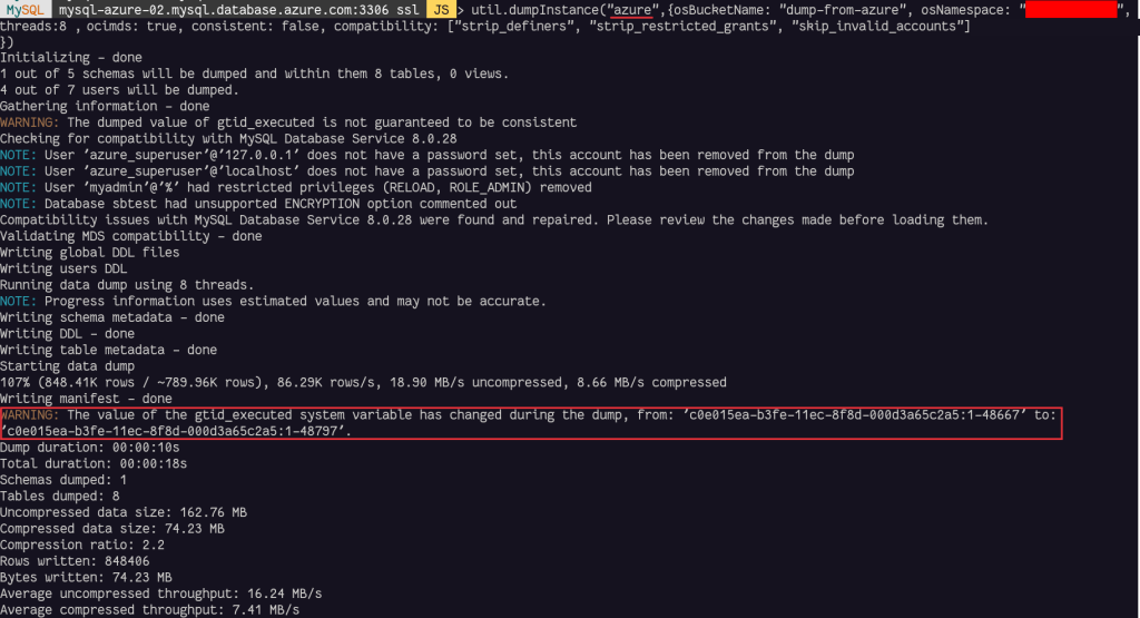 MySQL Shell Utility: dumpInstance()