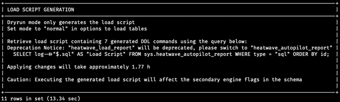 Autopilot generates a complete load script including all the commands needed to load the tables.