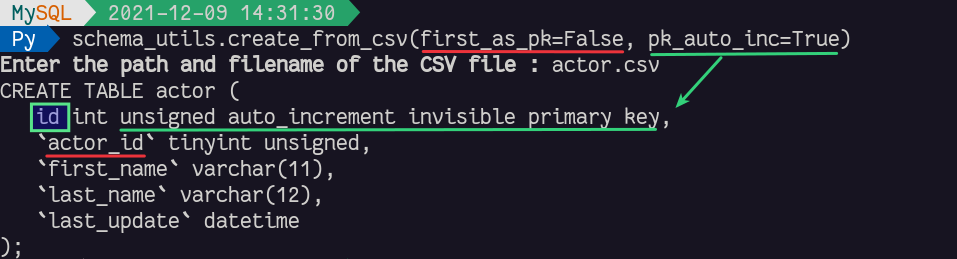 MySQL Shell - schema_utils.createFromCsv pk_auto_inc
