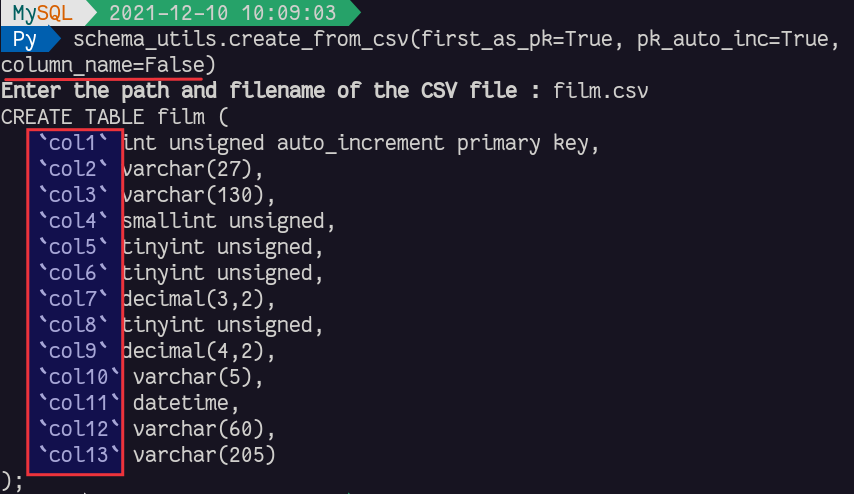 schema_utils.create_from_csv  without column name