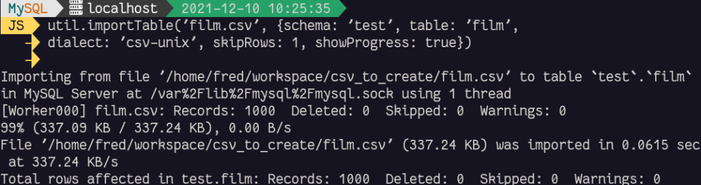 MySQL Shell - importTable
