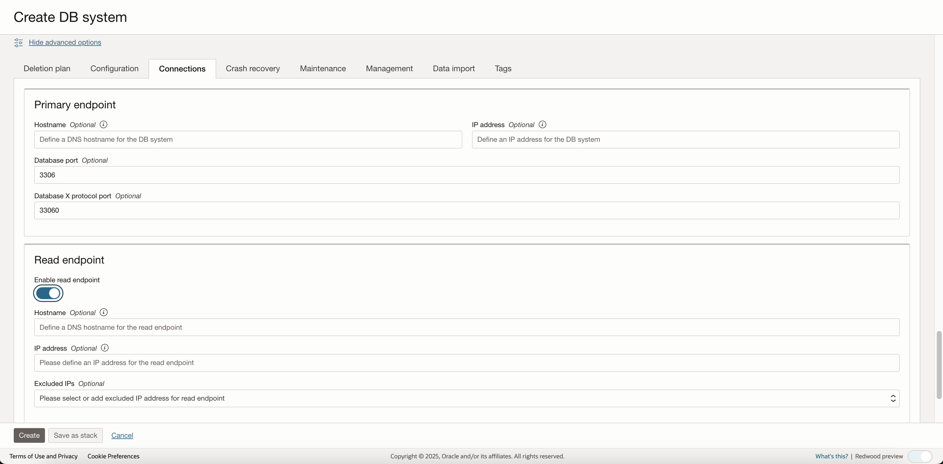 Figure 4. DB system Read Endpoint Customization Page