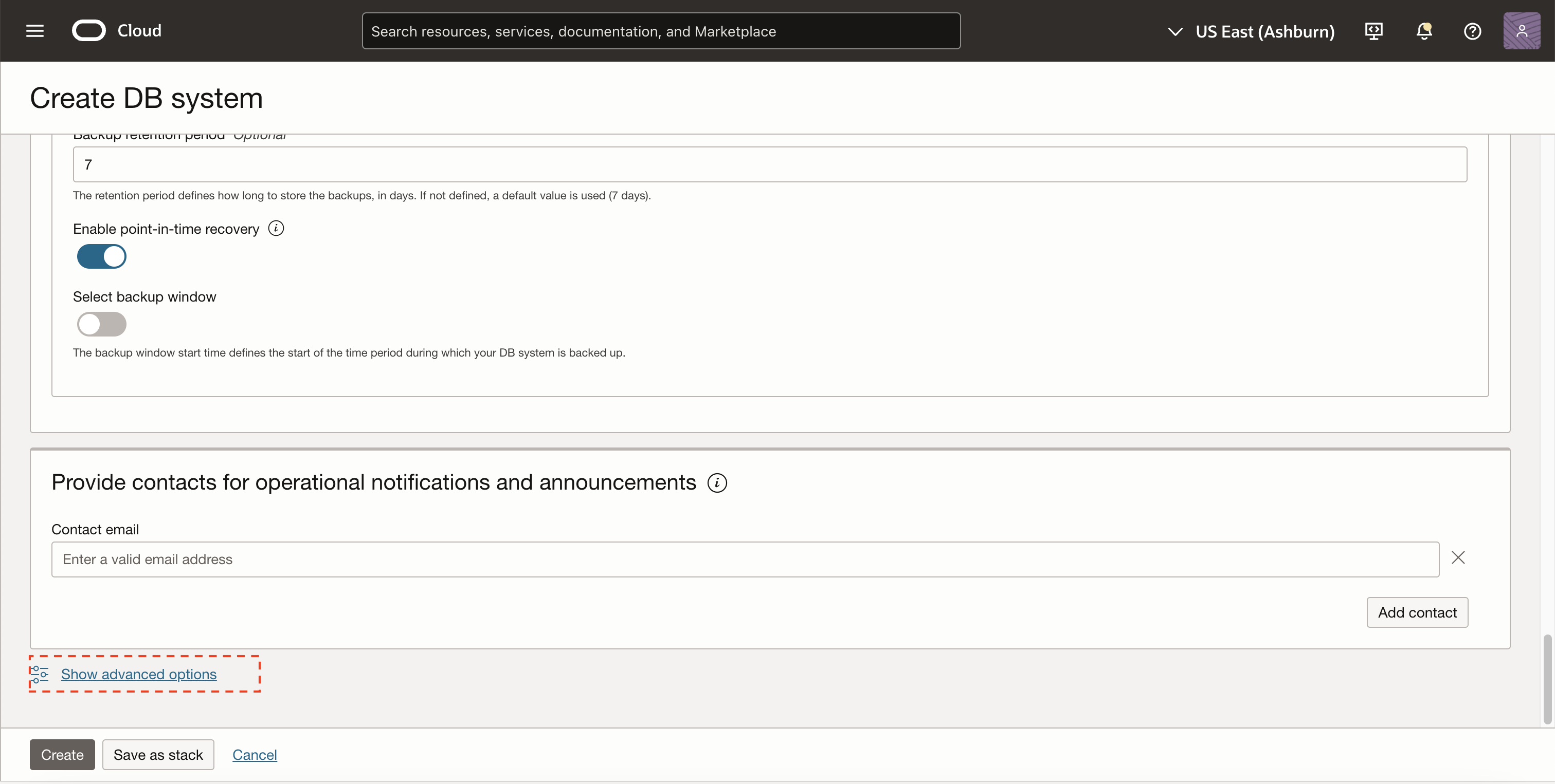 Figure 2. Create DB system Page