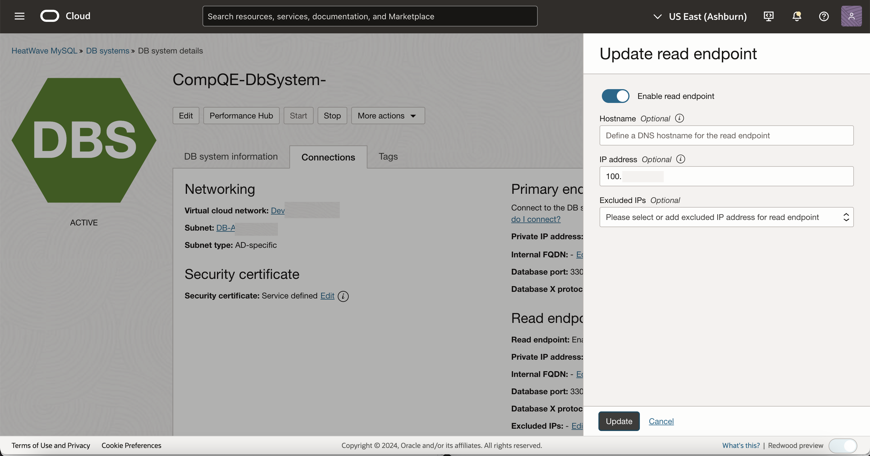 Figure 7. DB system Update Read Endpoint page