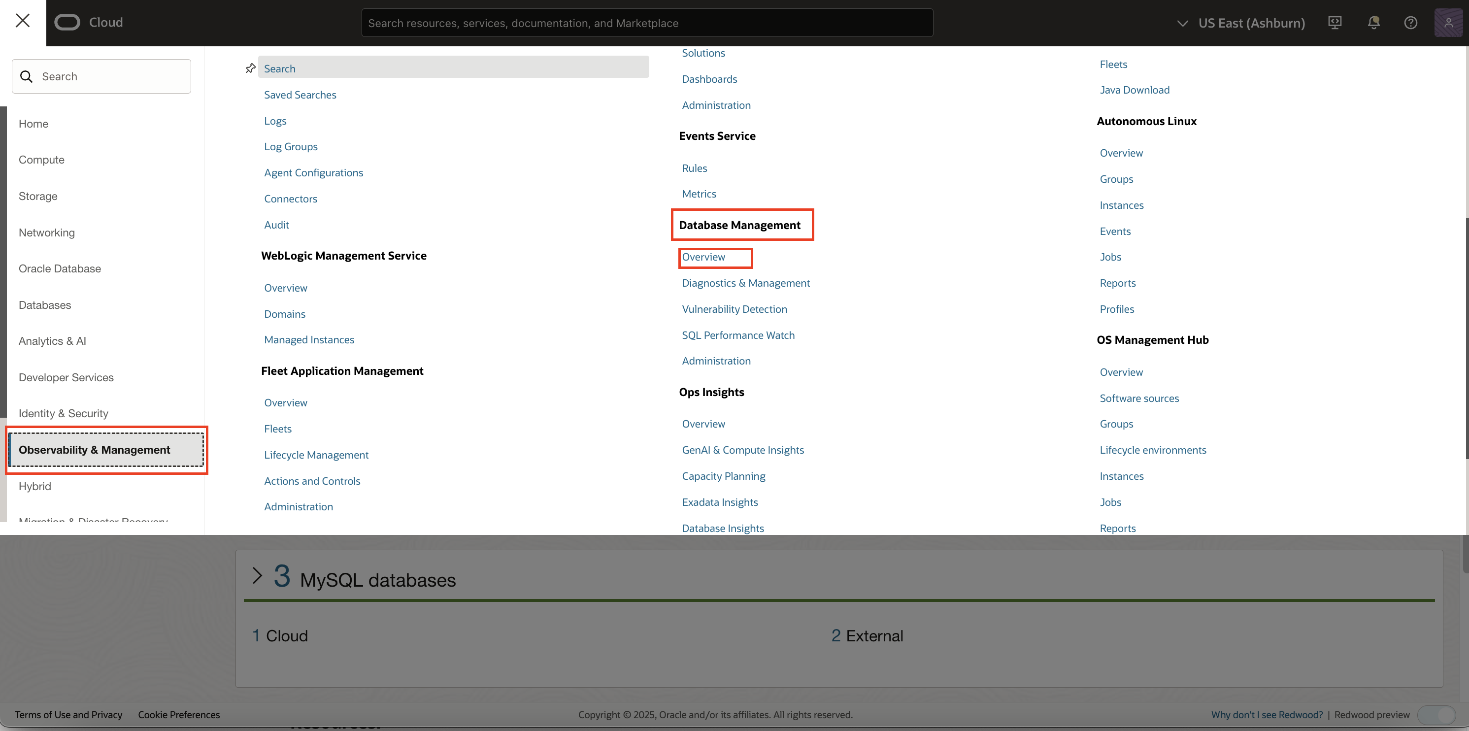 Database Management Menu Navigation