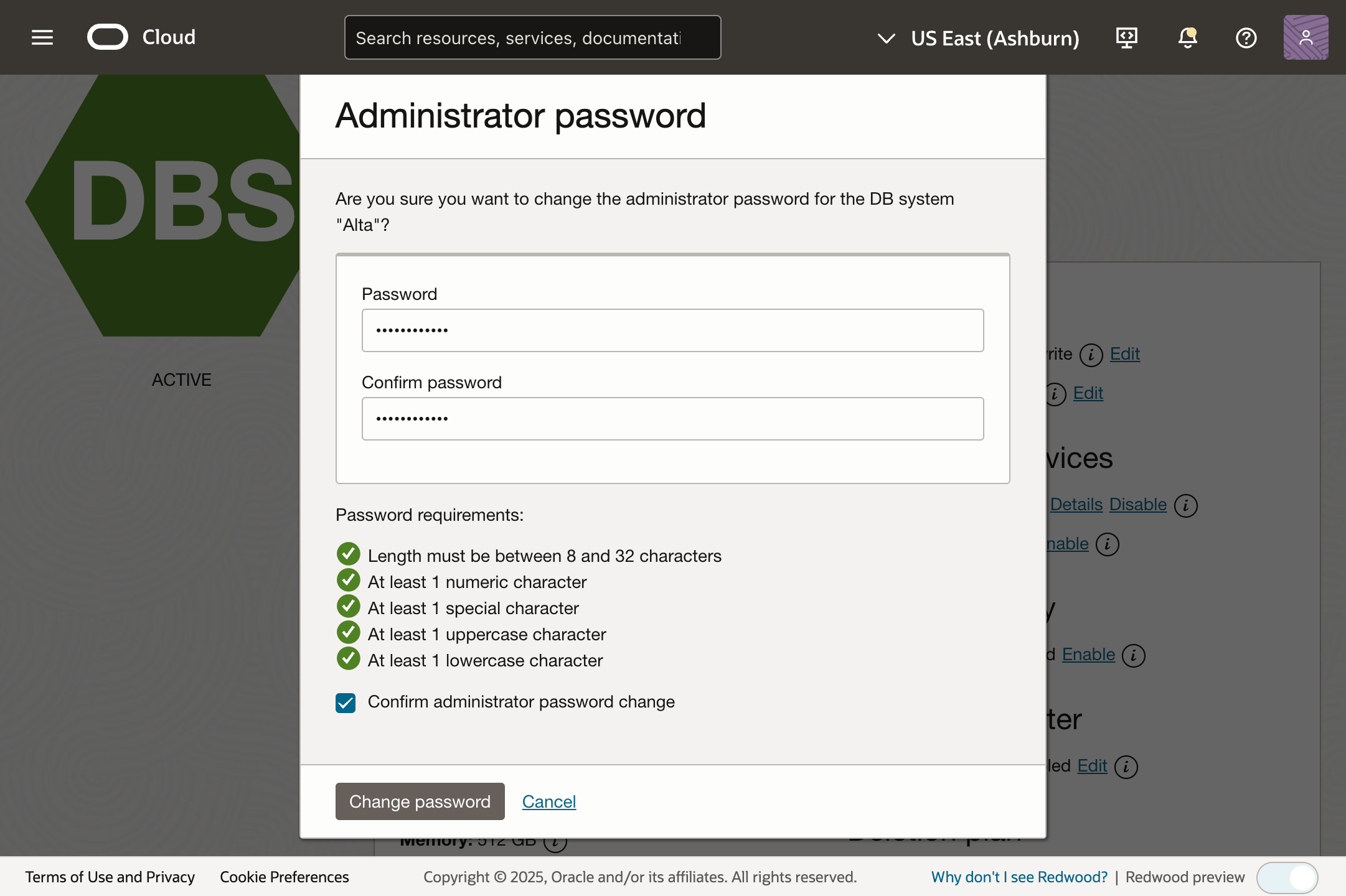 Administrator password update