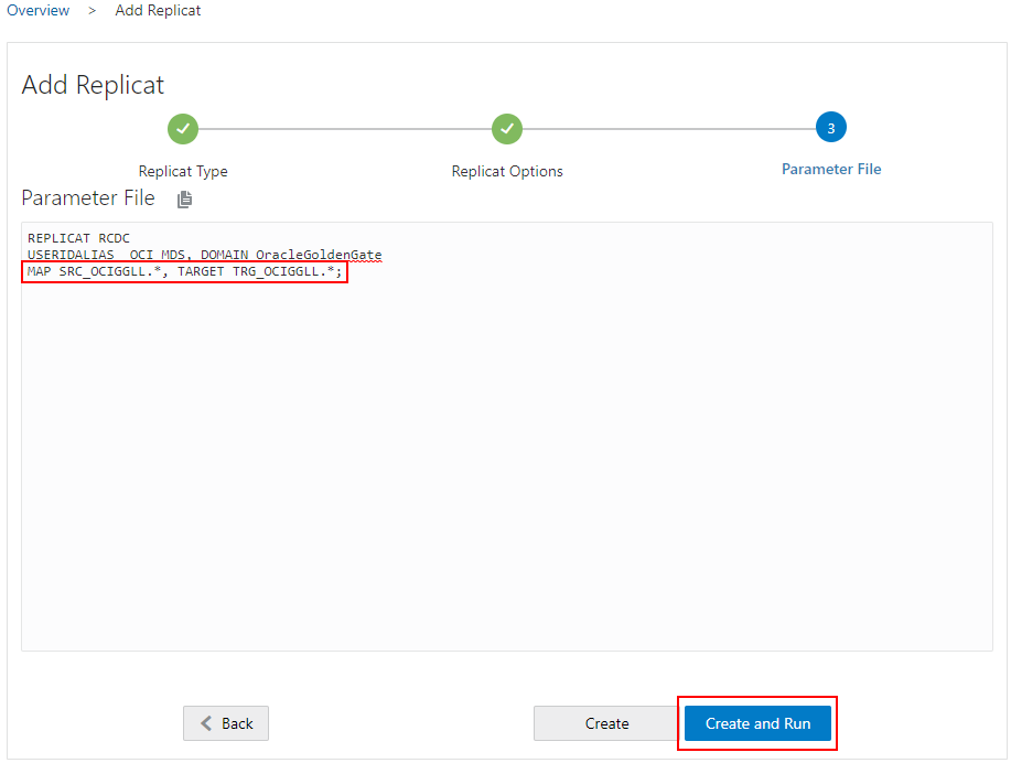 Replicat parameters in GoldenGate Console