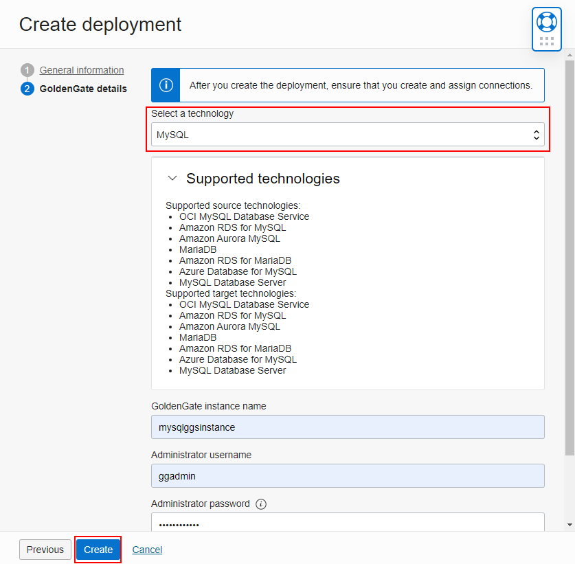 Create an OCI GoldenGate deployment for MySQL