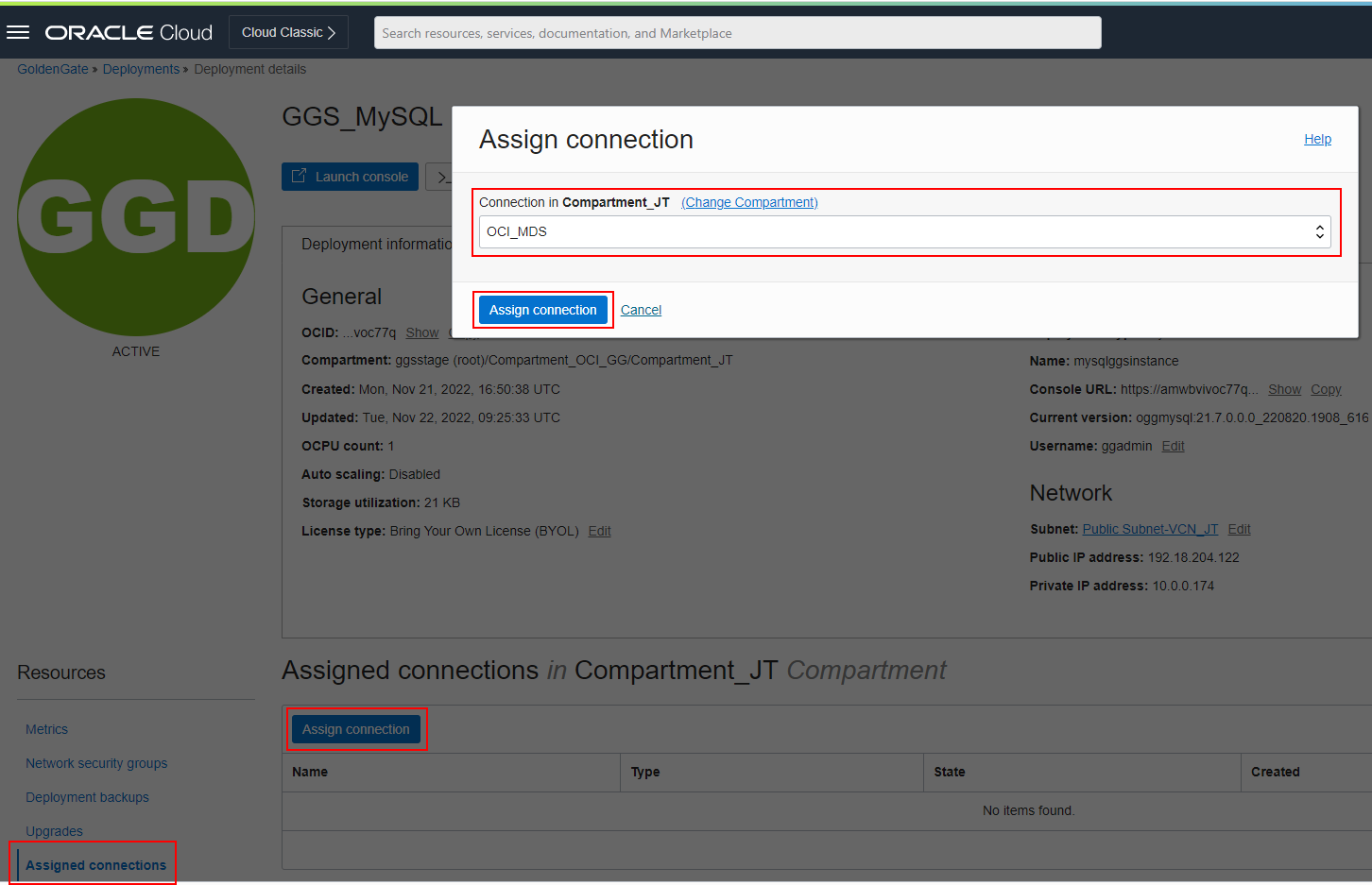 Assign connection to deployment