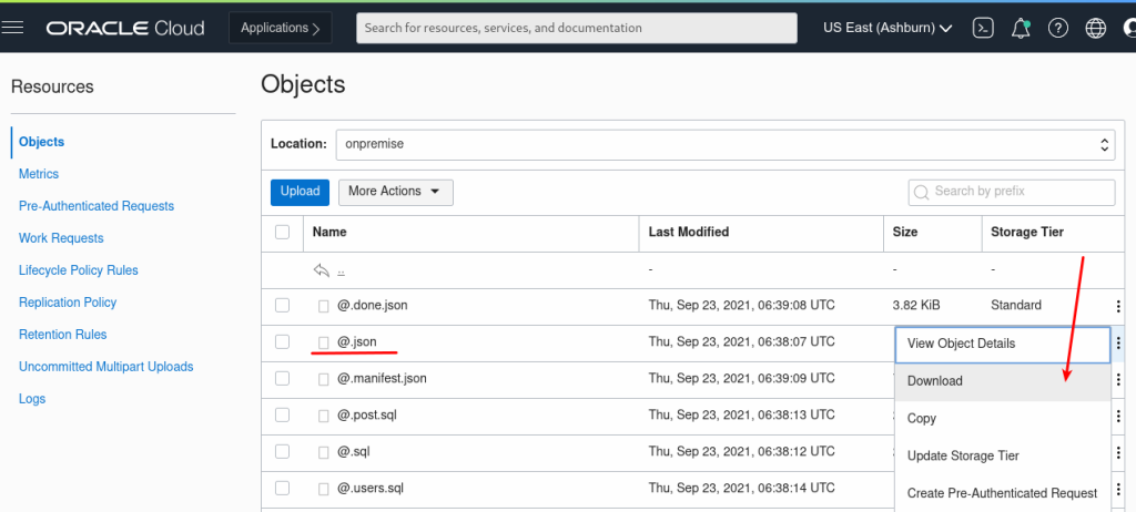 Objec Storage Dump information