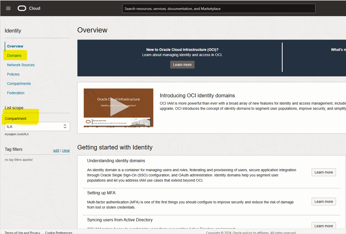 Domains for a selected compartmenta