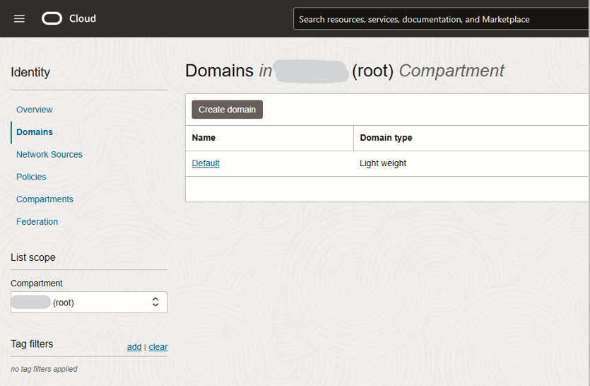 Default domain in the root compartment