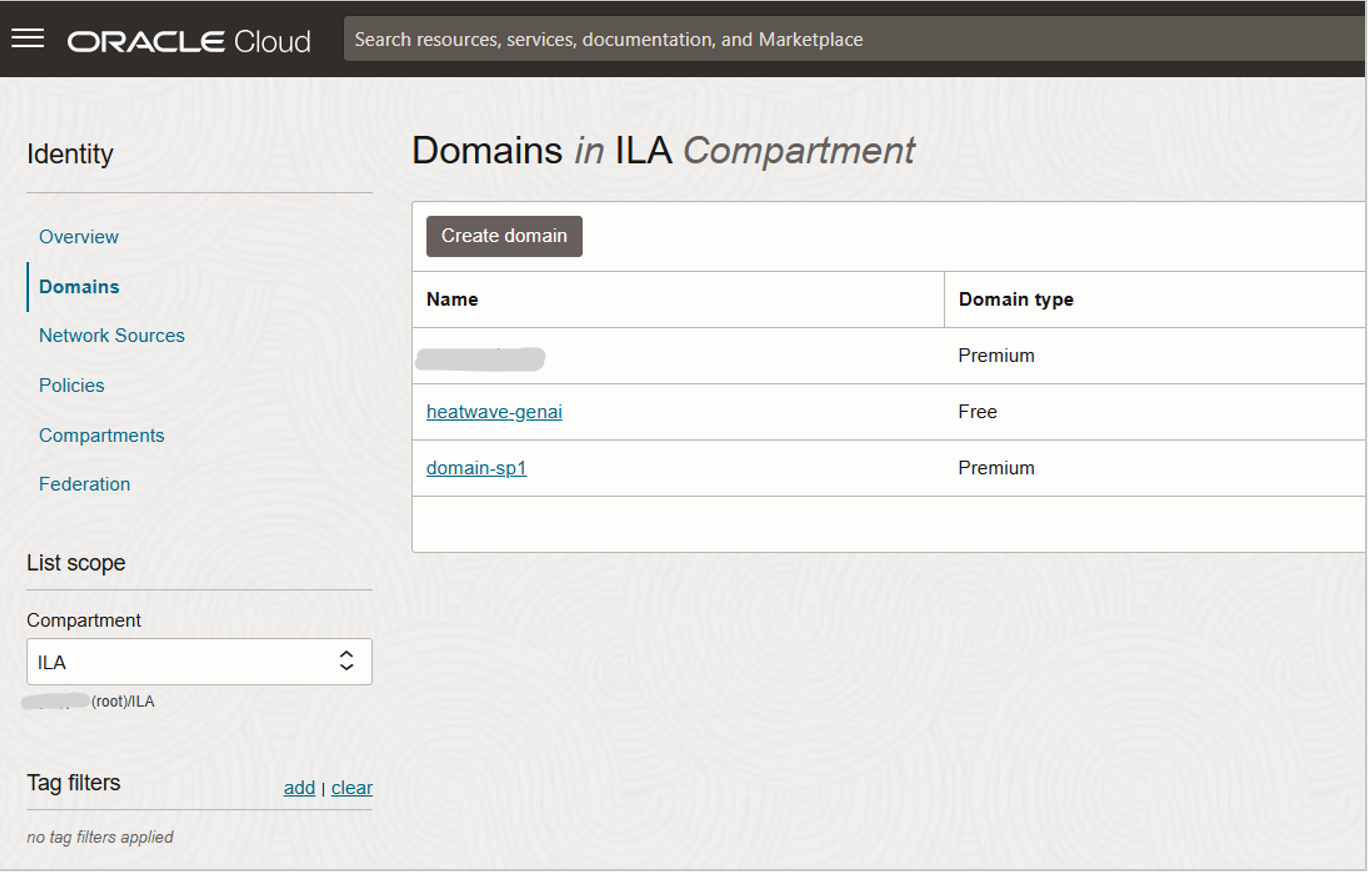 List of domains created in selected compartmenta