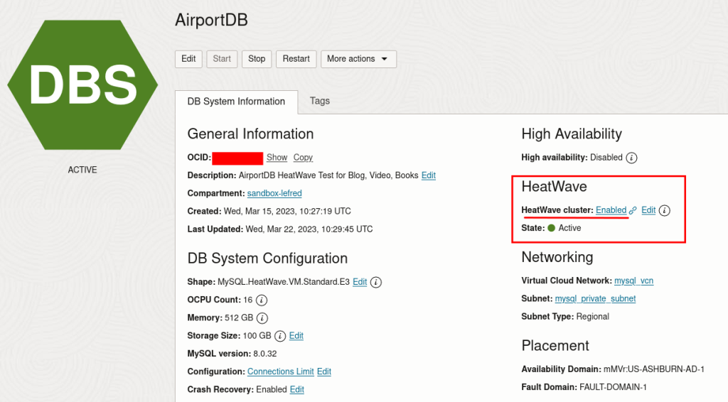 DB System Details - HeatWave Enabled