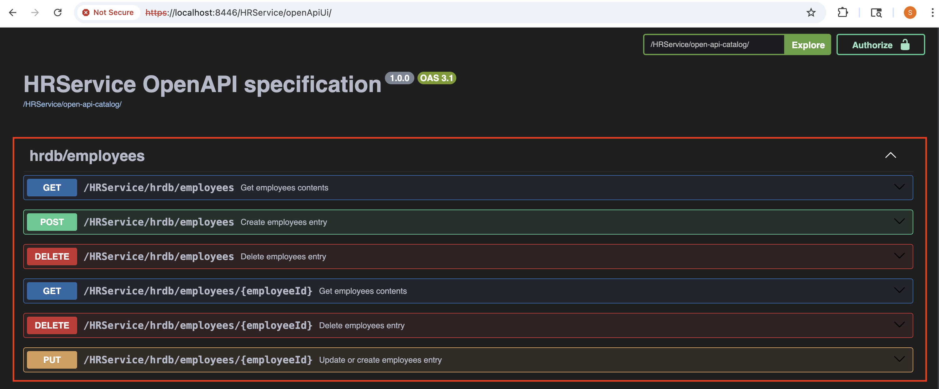 Available endpoints grouped by HTTP methods
