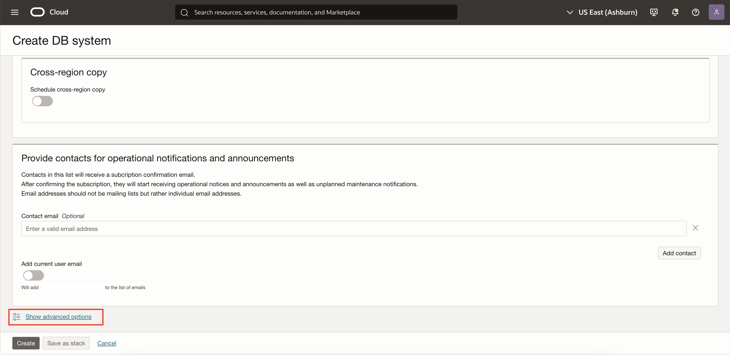 Show advanced options