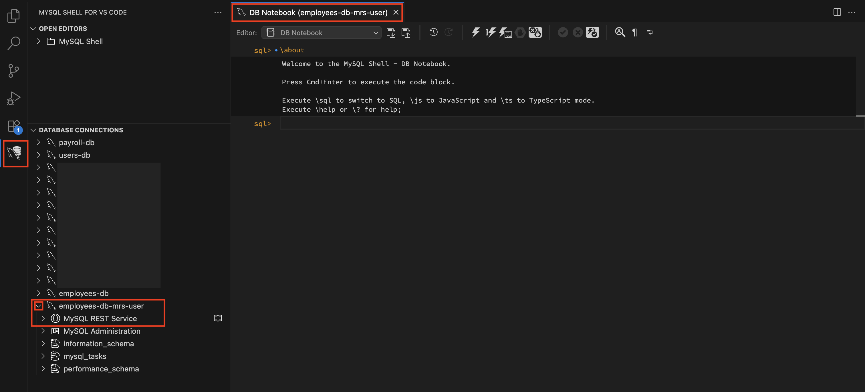 MySQL REST Service section