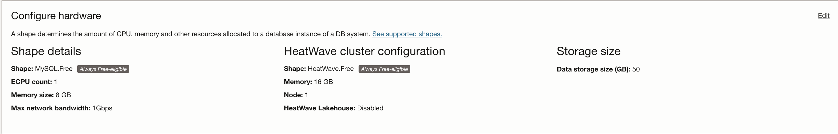 HeatWave Always Free DB system