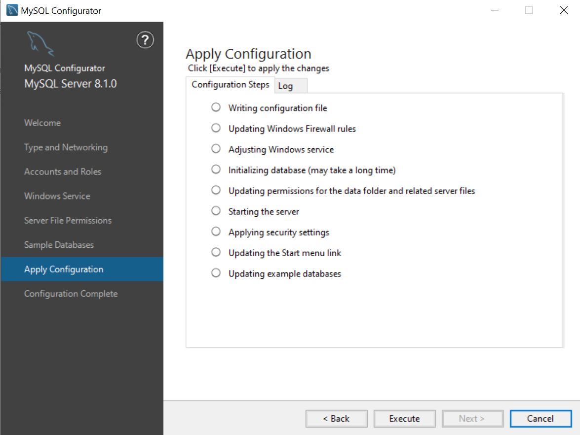 MySQL Configurator Apply Configuration