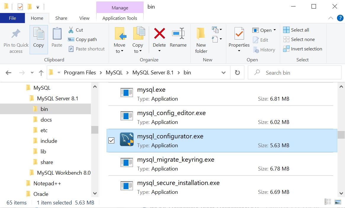 MySQL Configurator Bin Folder