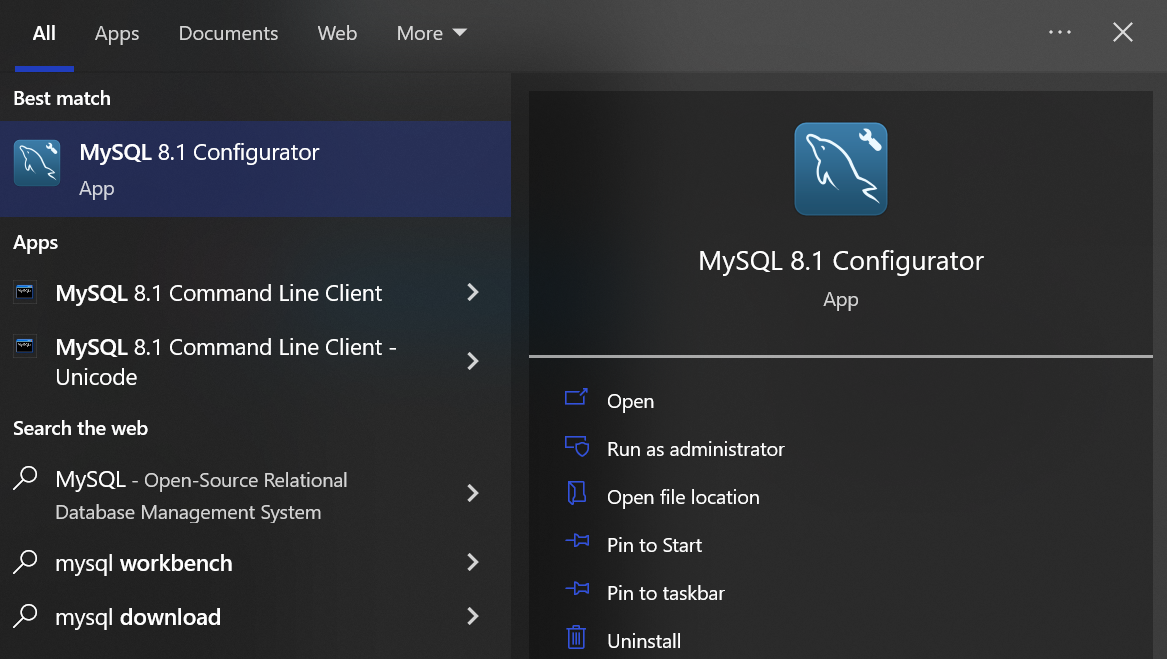 MySQL Configurator Shortcut