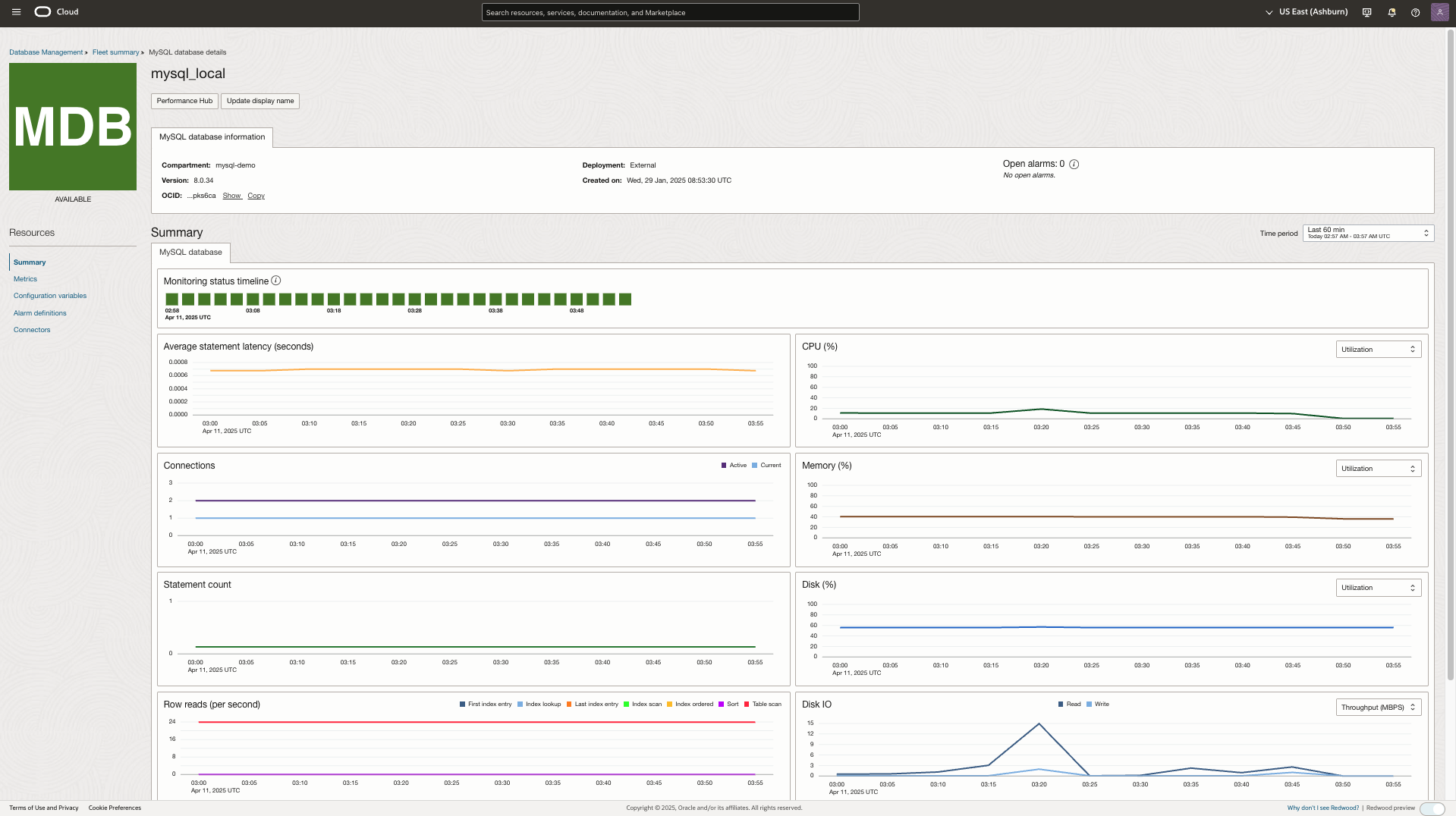 MySQL DB system details