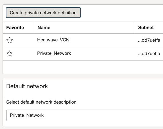 Private network definition list finished