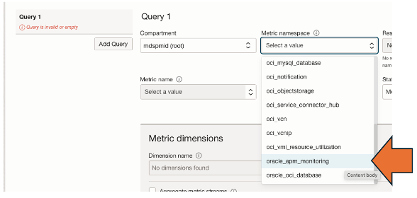 From there select a Metric name to query, a Statistic followed by Update Chart