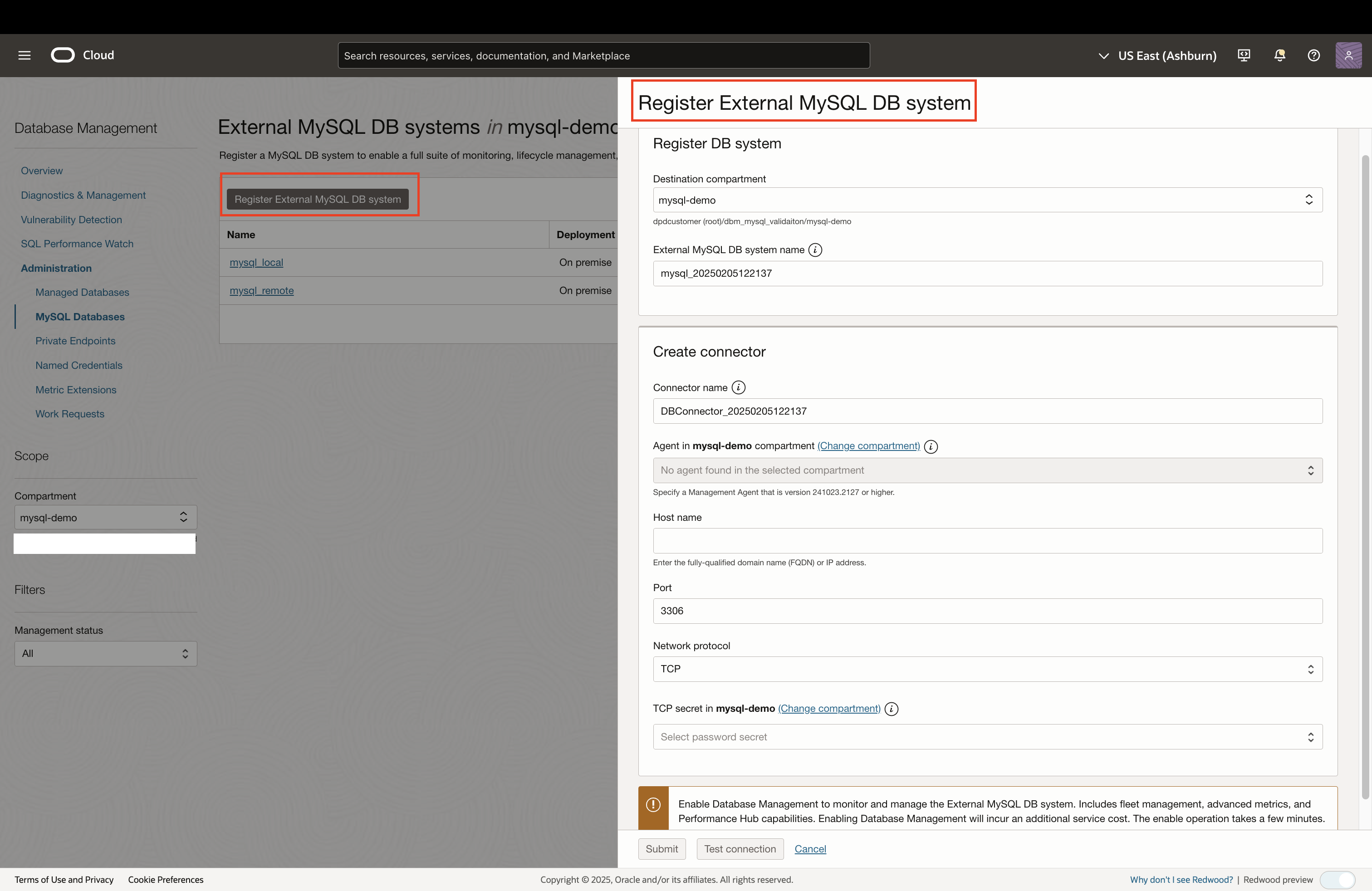 Register External MySQL DB system