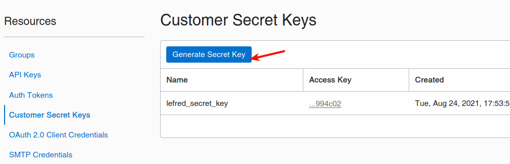 Customer Secret Keys