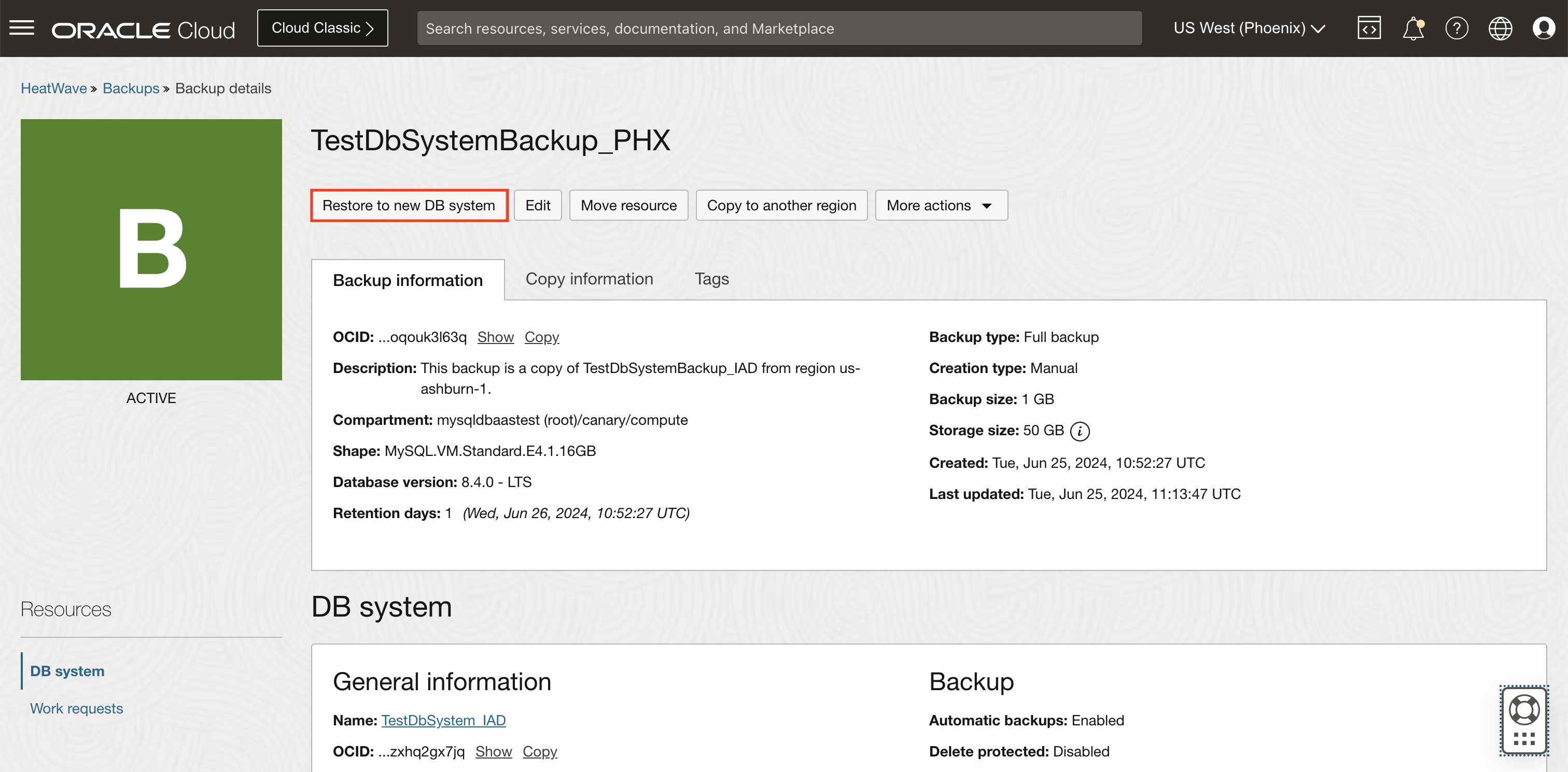 Restore new DB system