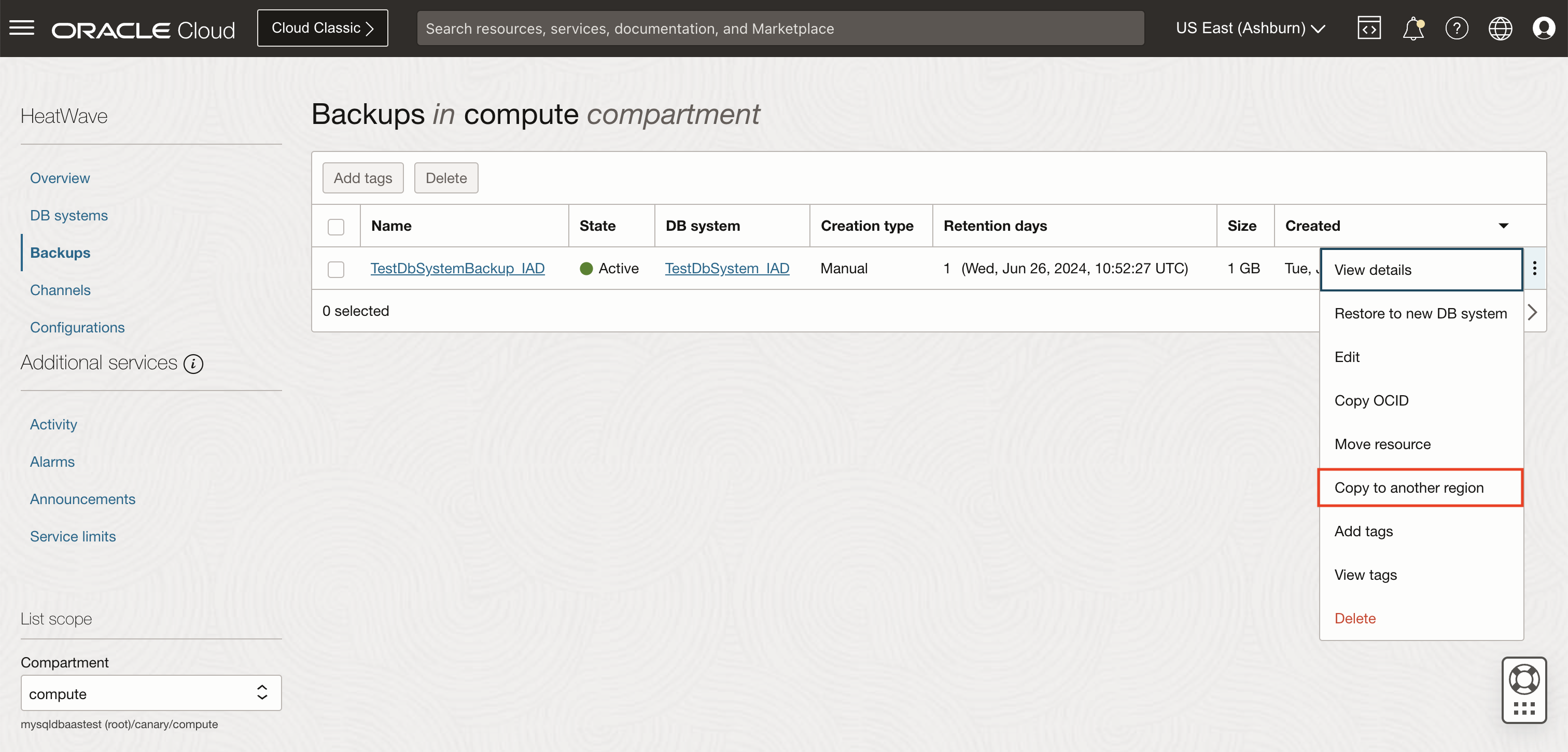 Copy to another region