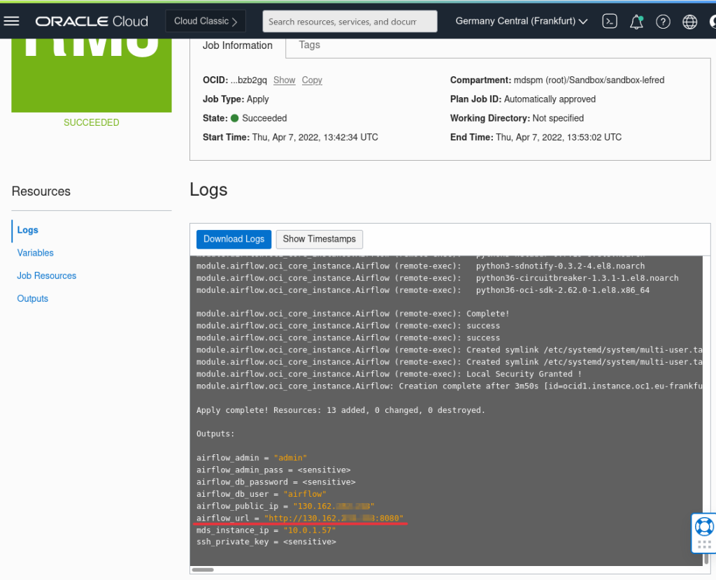Resource Mananger Stack - Apply Job Logs
