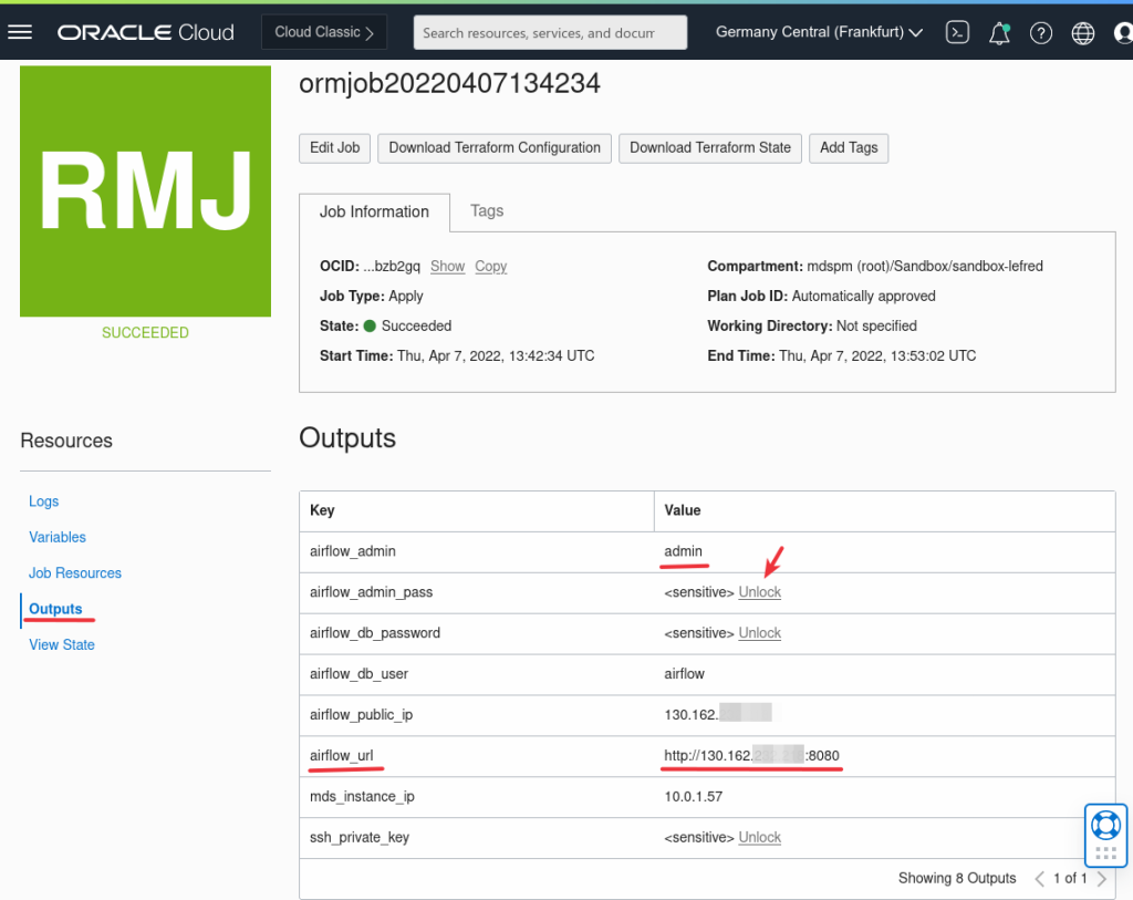 Resource Mananger Stack - Apply Job Outputs