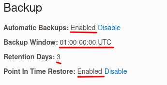 Backup information in OCI Console