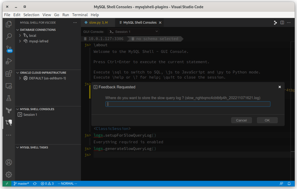 Prompt for slow query log file name